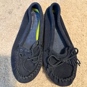 Minnetonka Navy Blue Kilty Moccasins